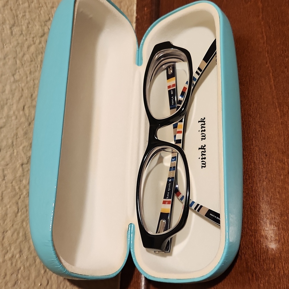 Kate Spade Black Multicolor Striped Glasses & Turquoise Case